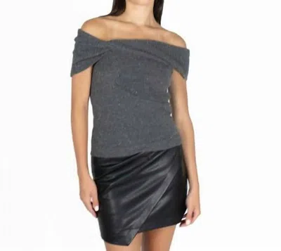 Autumn Cashmere Off The Shoulder Cowl Twist Glitter Sweater In Grey