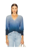 Autumn Cashmere Ombre Print Distressed Edge V-neck Top In Blue
