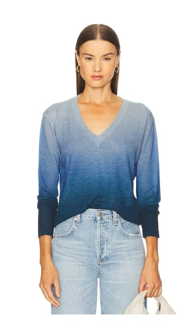 Autumn Cashmere Ombre Print Distressed Edge V-neck Top In Blue