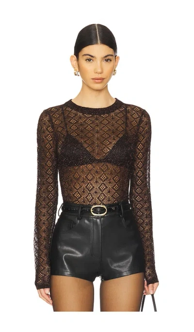 Autumn Cashmere Open Pointelle Crew Neck Tee In Black Magic
