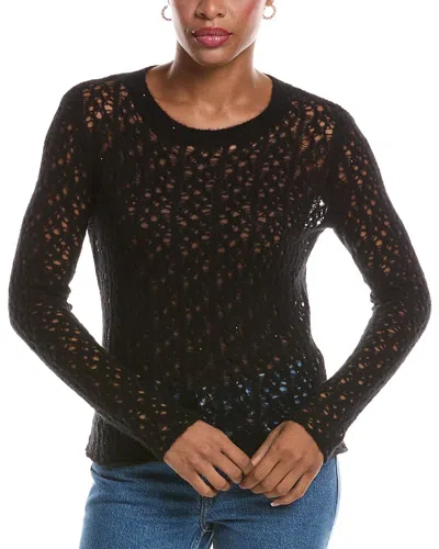 Autumn Cashmere Open Pointelle Crewneck Cashmere Sweater In White