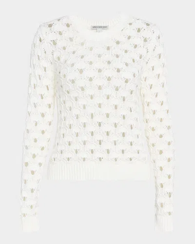 Autumn Cashmere Open-stitch Crewneck Cotton Sweater In Bleach White