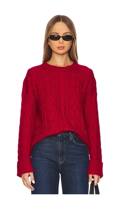 Autumn Cashmere Oversize Cable Crew With Turn Back Cuffs In Ruby