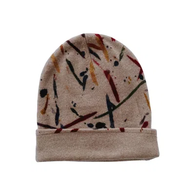 Autumn Cashmere Paint Splatter Beanie In Cork Combo In Brown