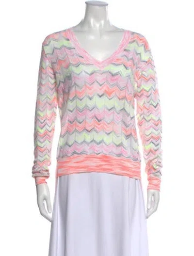 Pre-owned Autumn Cashmere Patterned V-neck Sweater In Pink