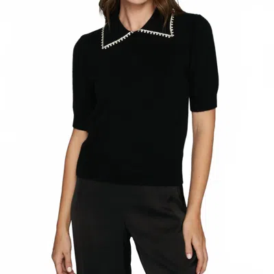 Autumn Cashmere Peter Pan Collar With Rhinestone Trim Sweater In Black