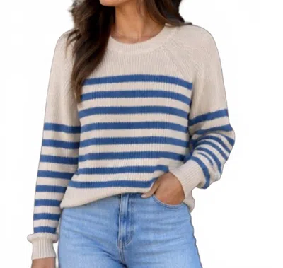 Autumn Cashmere Placement Stripe Scallop Shaker Sweater In Ecru/wedgewood In Multi