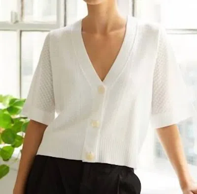 Autumn Cashmere Pointelle Cropped V-neck Cardigan In White