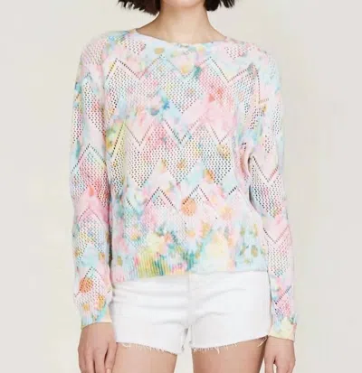 Autumn Cashmere Pointelle Daisy Print Crew Sweater In Pastel Multi