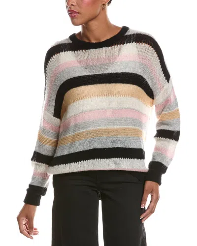 Autumn Cashmere Pointelle Multi Stripe Crewneck Cashmere & Silk-blend Sweater In Black