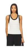 Autumn Cashmere Pointelle Racer Back Tank Top With Saddle Stitching In White
