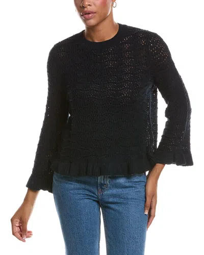 Autumn Cashmere Pointelle Ruffle Edge Crewneck Sweater In Black