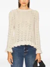 Autumn Cashmere Pointelle Ruffle Edge Crew Top In Neutral