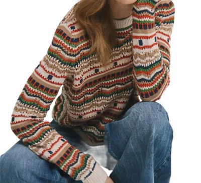 Autumn Cashmere Pointelle Stripe Boxy Crew Top In Natural/camel Multi