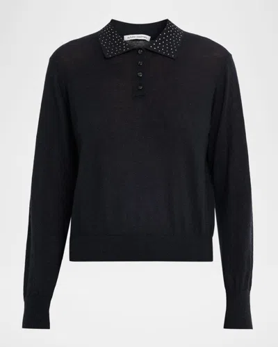 Autumn Cashmere Rhinestone-embellished Cashmere Polo Sweater In Black