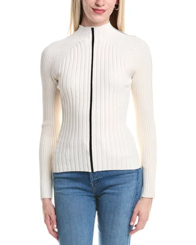 Autumn Cashmere Rib Funnel Contrast Vertical Detail Sweater In White