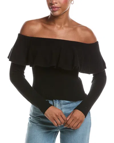 Autumn Cashmere Rib Off The Shoulder Ruffle Cashmere Sweater In Black