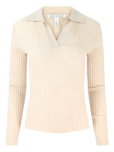 Autumn Cashmere Ribbed Collared Sweater In Neutral