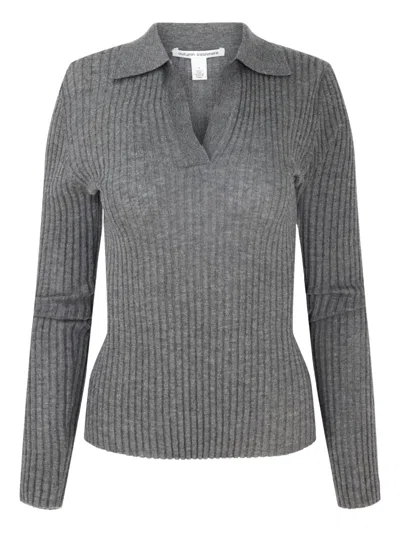 Autumn Cashmere Ribbed-knit Collared Sweater In Gray