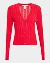Autumn Cashmere Ribbed Pointelle-knit Cotton Cardigan In Maraschino