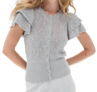 Autumn Cashmere Ruffle Sleeve Diamond Pointelle Cardigan In Shadow In Multi