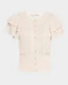 Autumn Cashmere Ruffle-sleeve Sequin Pointelle Cardigan In Opal