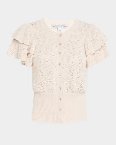 Autumn Cashmere Ruffle-sleeve Sequin Pointelle Cardigan In Opal