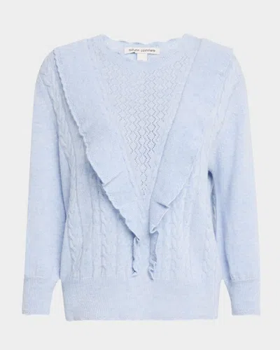 Autumn Cashmere Ruffle-trim Cable Cashmere Sweater In Blue