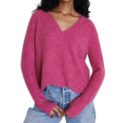 Autumn Cashmere Scallop Shaker V Sweater In Red Velvet In Multi