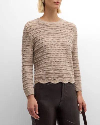 Autumn Cashmere Scalloped Mixed-stitch Sweater In Sandalwood