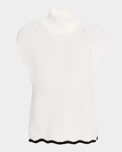Autumn Cashmere Scalloped Sleeveless Mock-neck Tank In Bleach Whiteblack