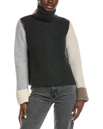 Autumn Cashmere Shaker Stitch Colorblocked Cashmere Sweater In Green