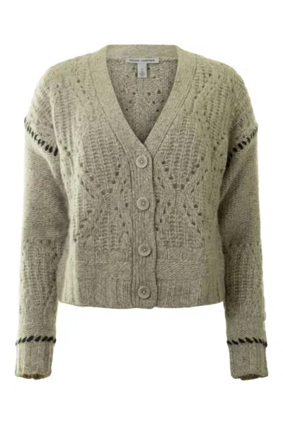 Autumn Cashmere Shaker V Neck Cardi W/ Diamond In Pebble/pepper In Multi