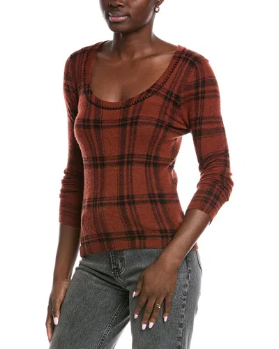 Autumn Cashmere Sheer Plaid Cashmere Sweater In Orange