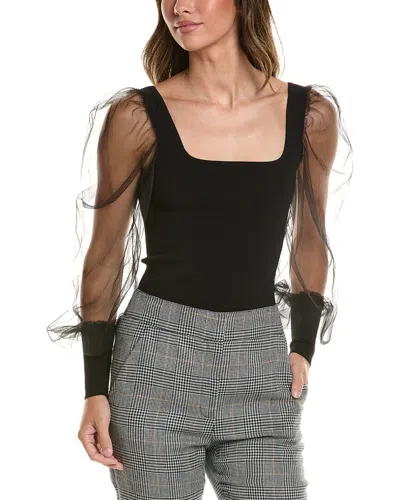Autumn Cashmere Sheer Sleeve Top In Black