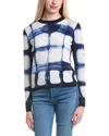 Autumn Cashmere Shibori Plaid Print Cashmere Sweater In Blue
