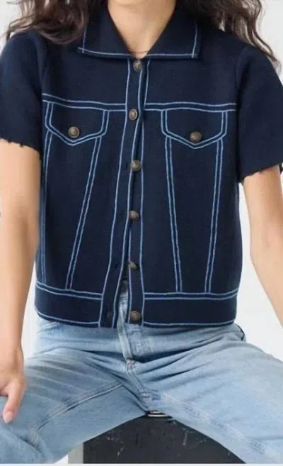 Autumn Cashmere Short Sleeve Denim Jacket In Navy Blue In Black