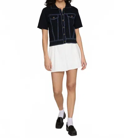 Autumn Cashmere Short Sleeve Denim Jacket In Navy Combo In Black