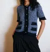 Autumn Cashmere Short Sleeve Fringe Trimmed Jacket In Navy Blue Combo In Multi