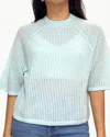 Autumn Cashmere Short Sleeve Mesh Raglan Crewneck Tee In Seafrost In Blue