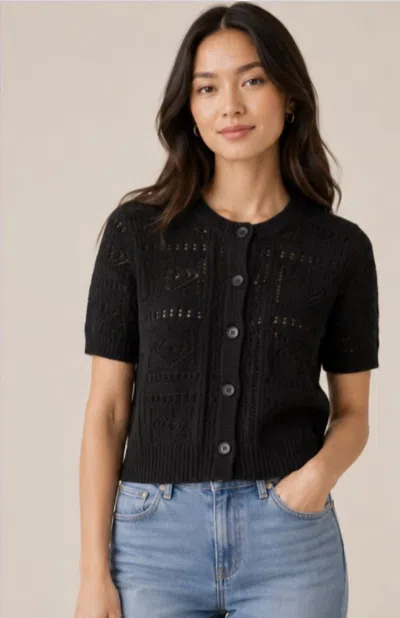 Autumn Cashmere Short Sleeve Tile Stitch Cardigan In Black