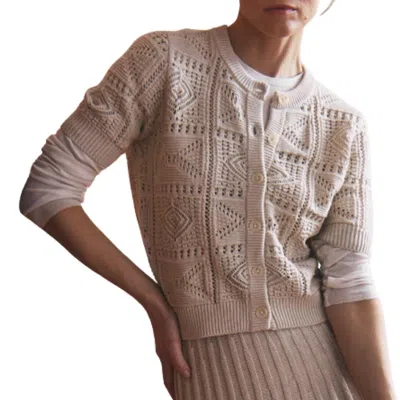 Autumn Cashmere Short Sleeve Tile Stitch Cardigan In Natural In Neutral