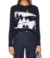 Autumn Cashmere Snowscape Sweater With Skiers In Navy Combo In Black