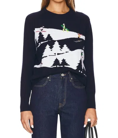 Autumn Cashmere Snowscape Sweater With Skiers In Navy Combo In Black