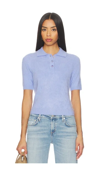 Autumn Cashmere Solid Cropped Short Sleeve Polo In Blue