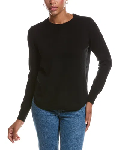 Autumn Cashmere Solid Shirttail Crewneck Cashmere Sweater In Black
