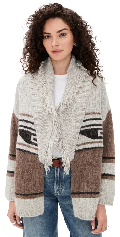 Autumn Cashmere Southwest Cashmere Fringed Shawl Collar Throw Cardigan Brownie Neutral Combo In Multi