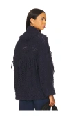 Autumn Cashmere Southwest Fringed Shawl Collar Throw Jacket In Blue