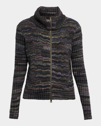 Autumn Cashmere Space-dye Chevron Knit Jacket In Black