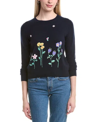 Autumn Cashmere Spring Flowers Embroidered Sweater In Blue